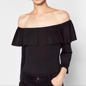 Zara Black Off Shoulder Ruffle Bodysuit Small